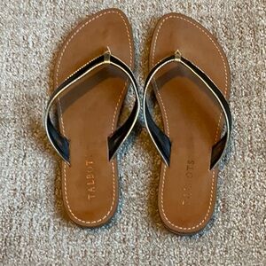 Talbots Black With Gold Trim Flat Sandals, Good Condition